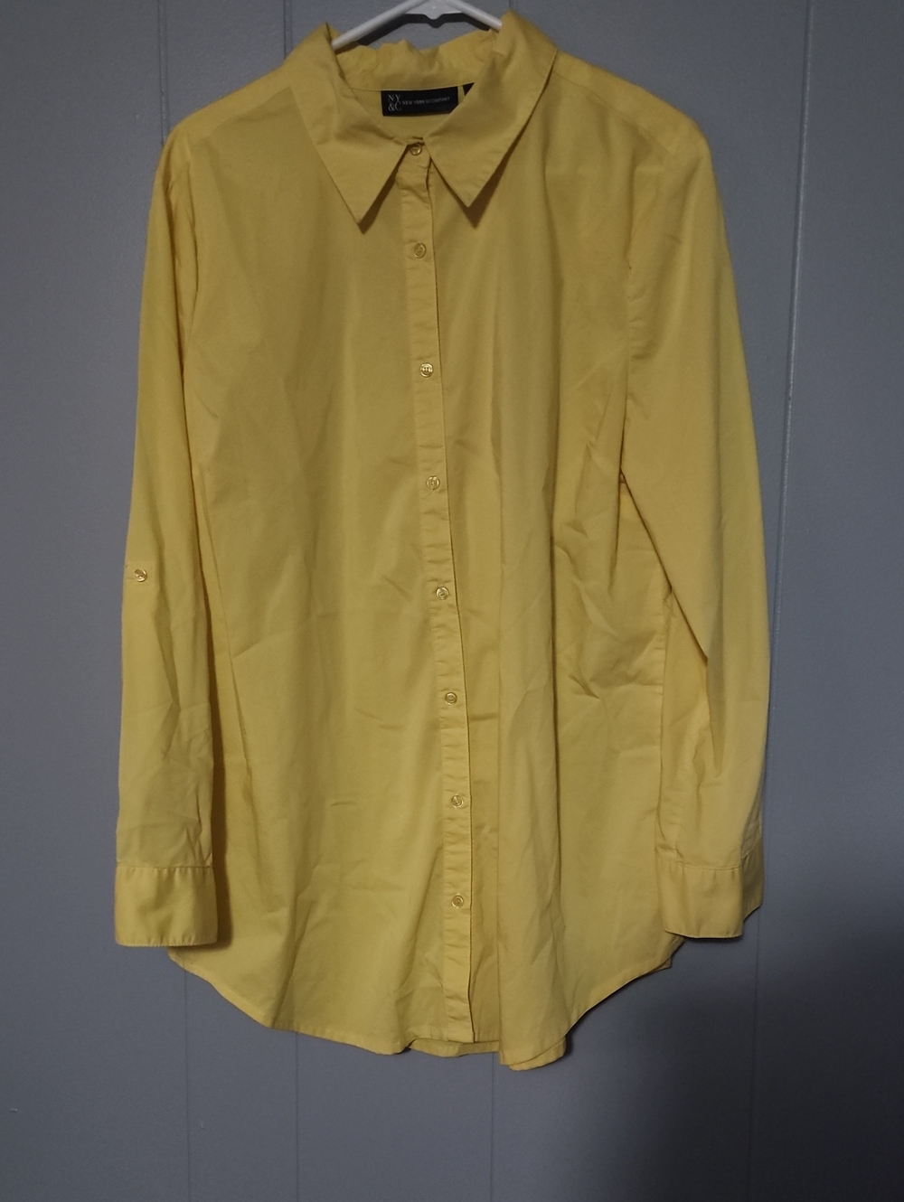NY Collection Men's Solid Yellow Long-Sleeve Button-Up Shirt